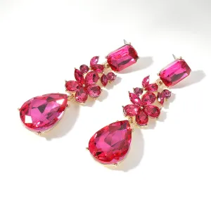 Multi Shaped Stone Fuchsia Pageant Drop Earrings | Hot Pink Prom Earrings |  652854