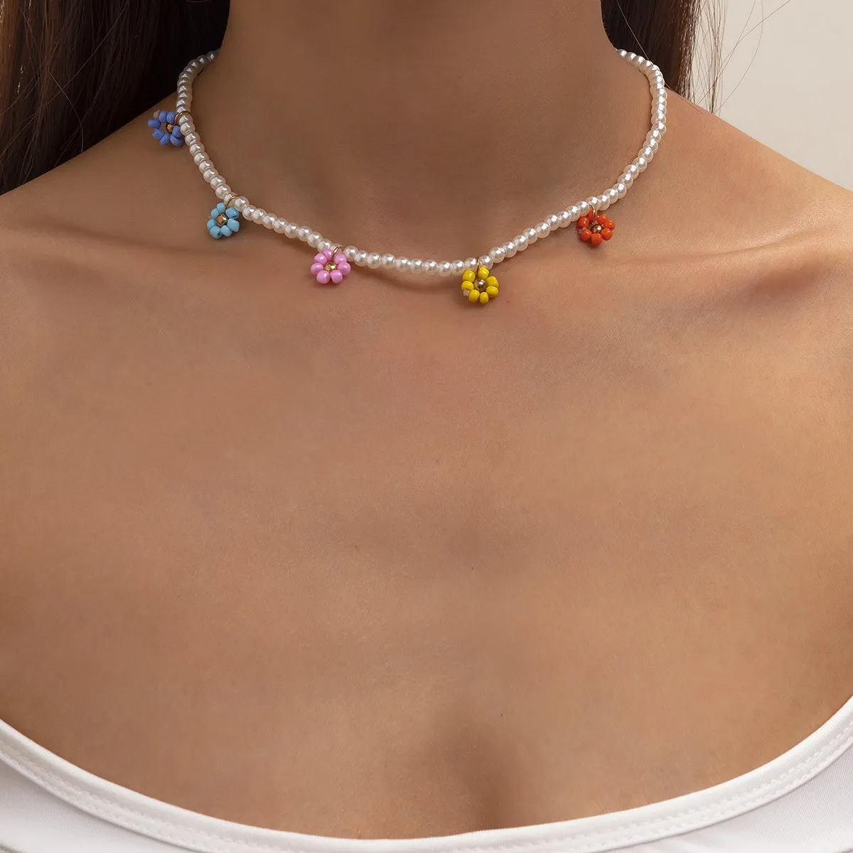 Multicolor Howlite & Pearl 18K Gold-Plated Floral Choker Necklace