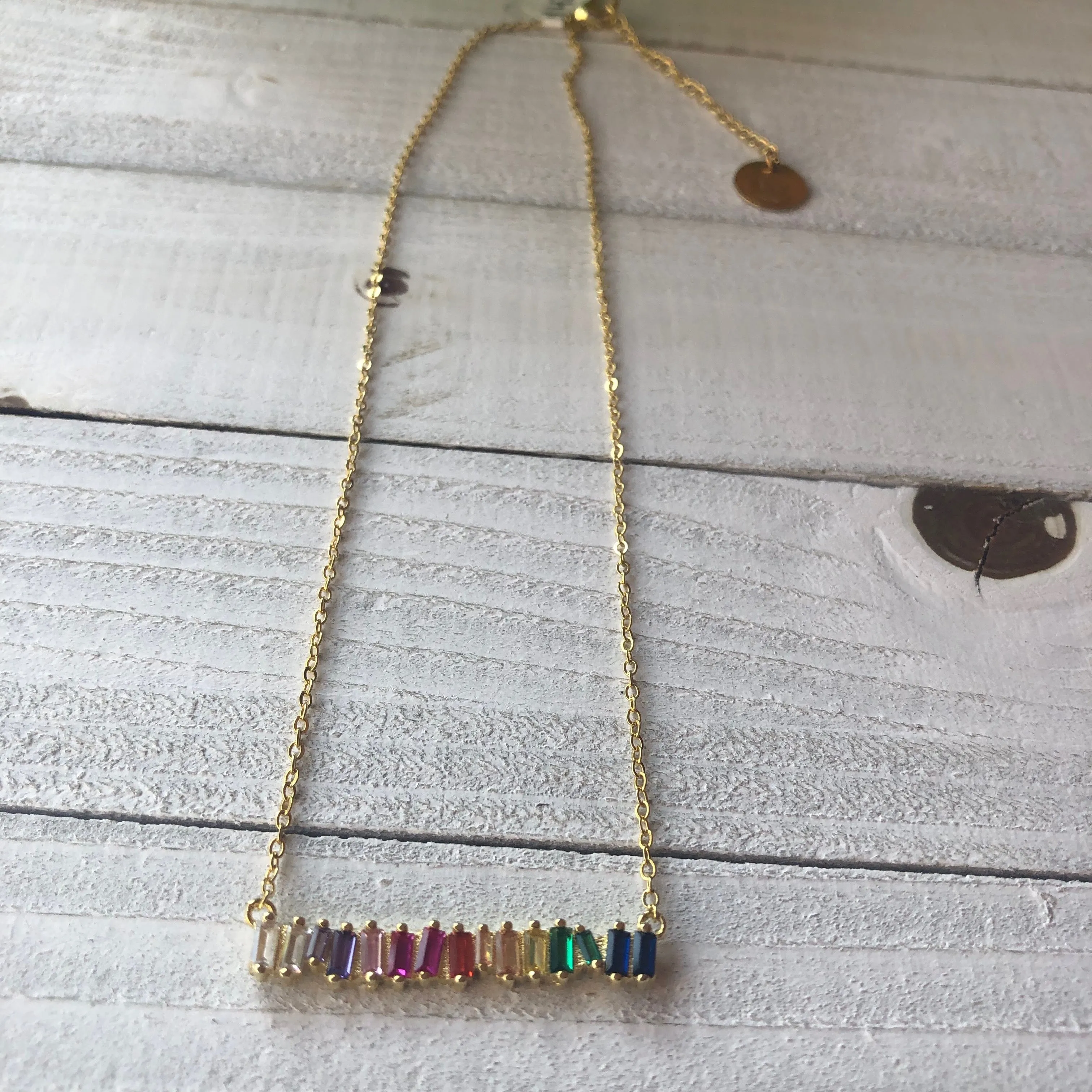 Multicolor Zircon Bar Necklace 14 inches long 310-02 | Erika Williner Designs
