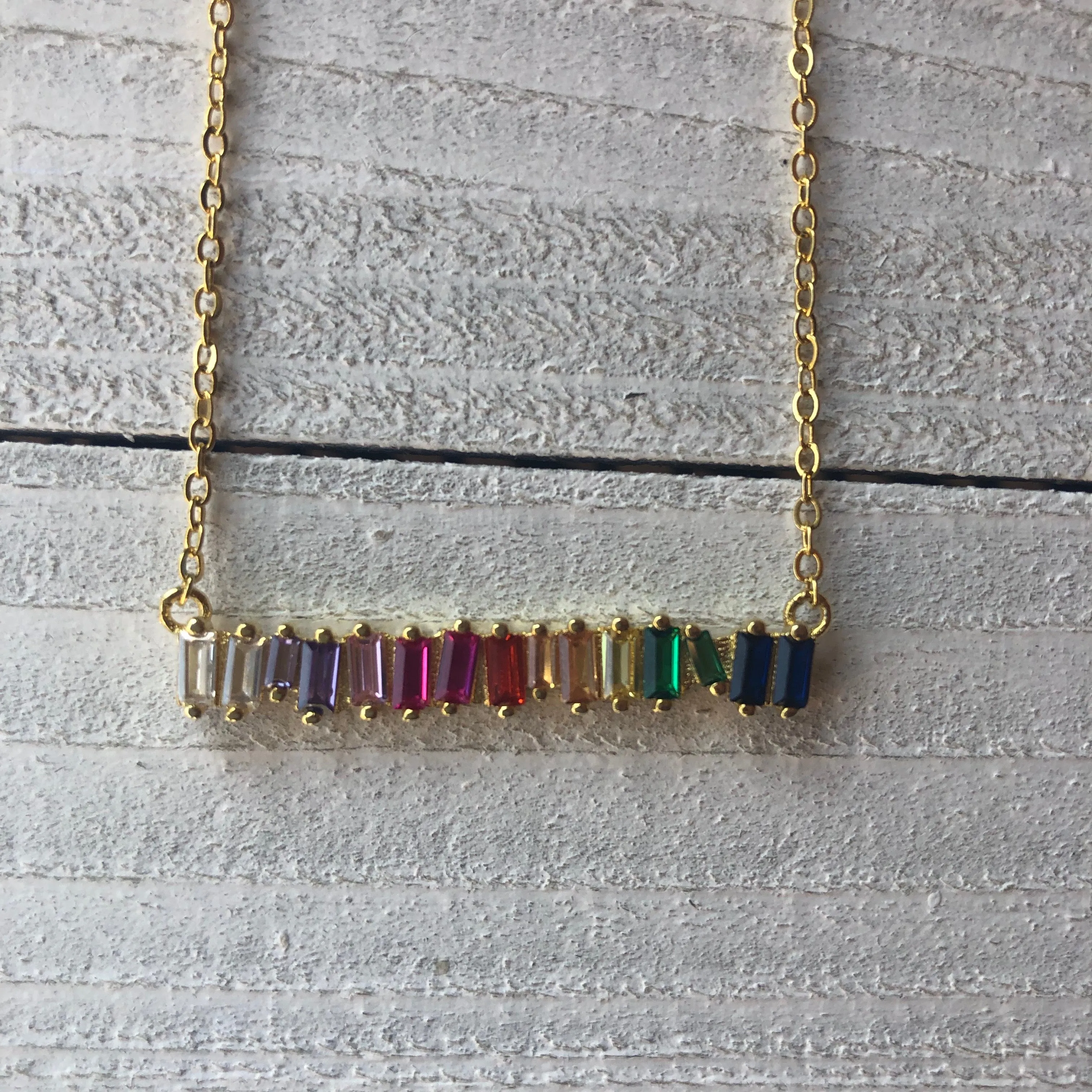 Multicolor Zircon Bar Necklace 14 inches long 310-02 | Erika Williner Designs