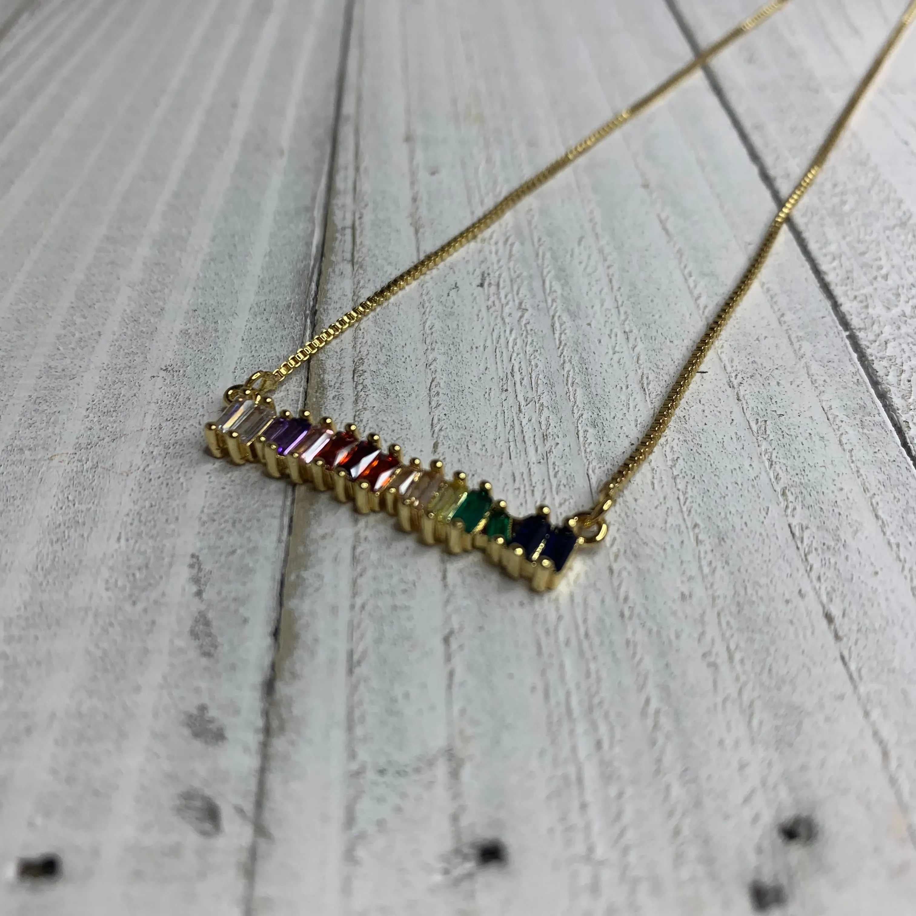 Multicolor Zircon Bar Necklace 14 inches long 310-02 | Erika Williner Designs