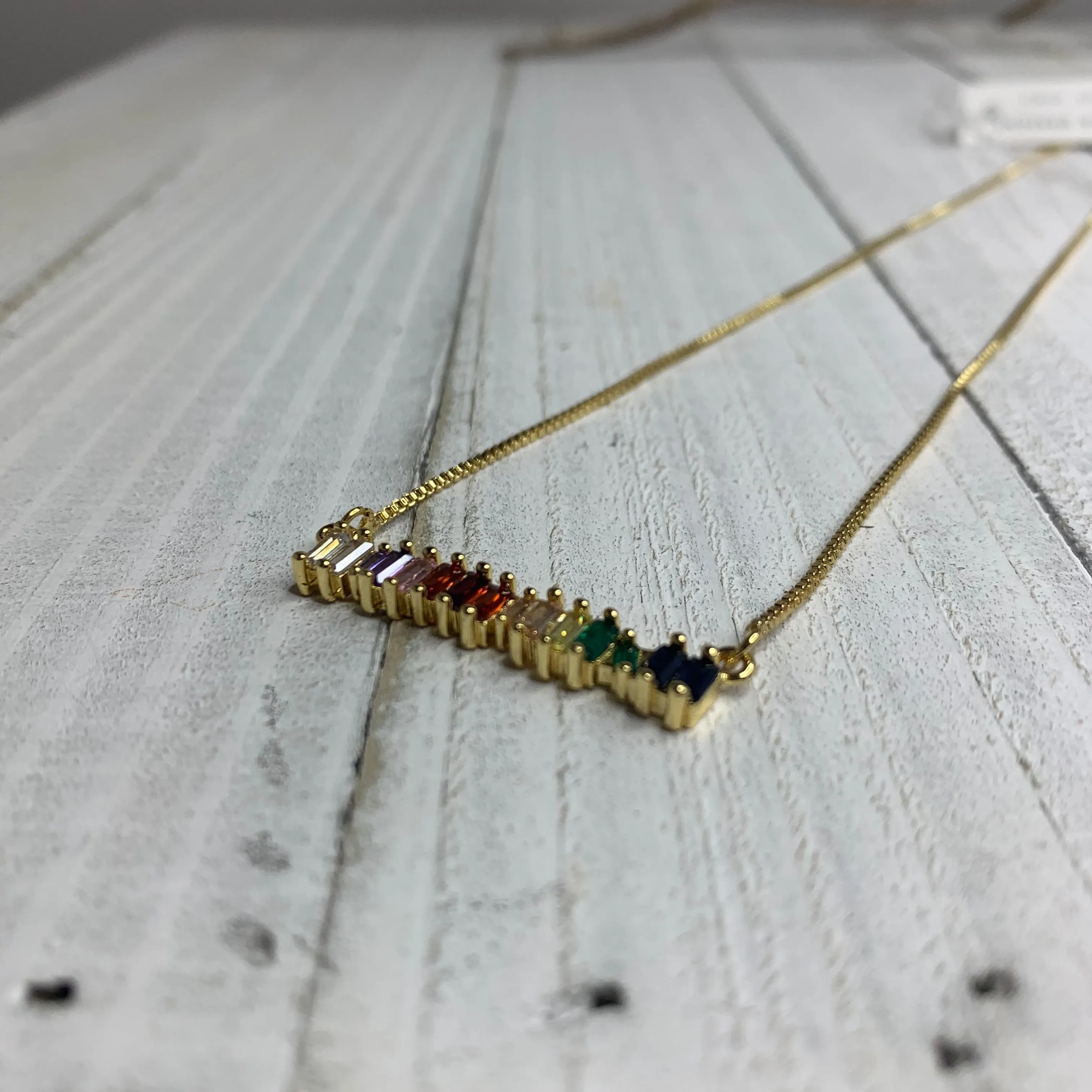 Multicolor Zircon Bar Necklace 14 inches long 310-02 | Erika Williner Designs
