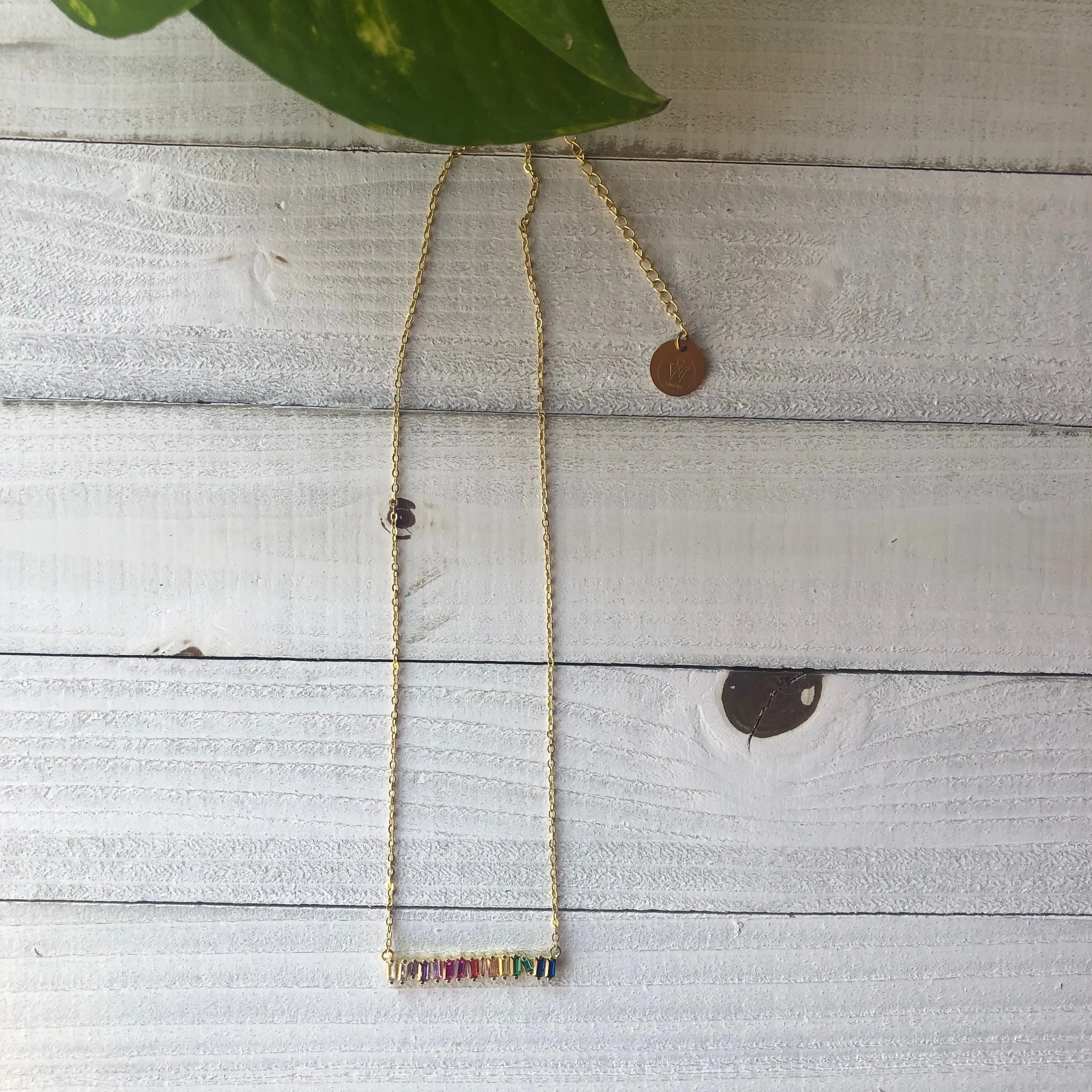 Multicolor Zircon Bar Necklace 14 inches long 310-02 | Erika Williner Designs