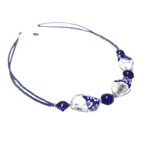 Murano Glass Cobalt Blue Dalmata Stone Silver Necklace