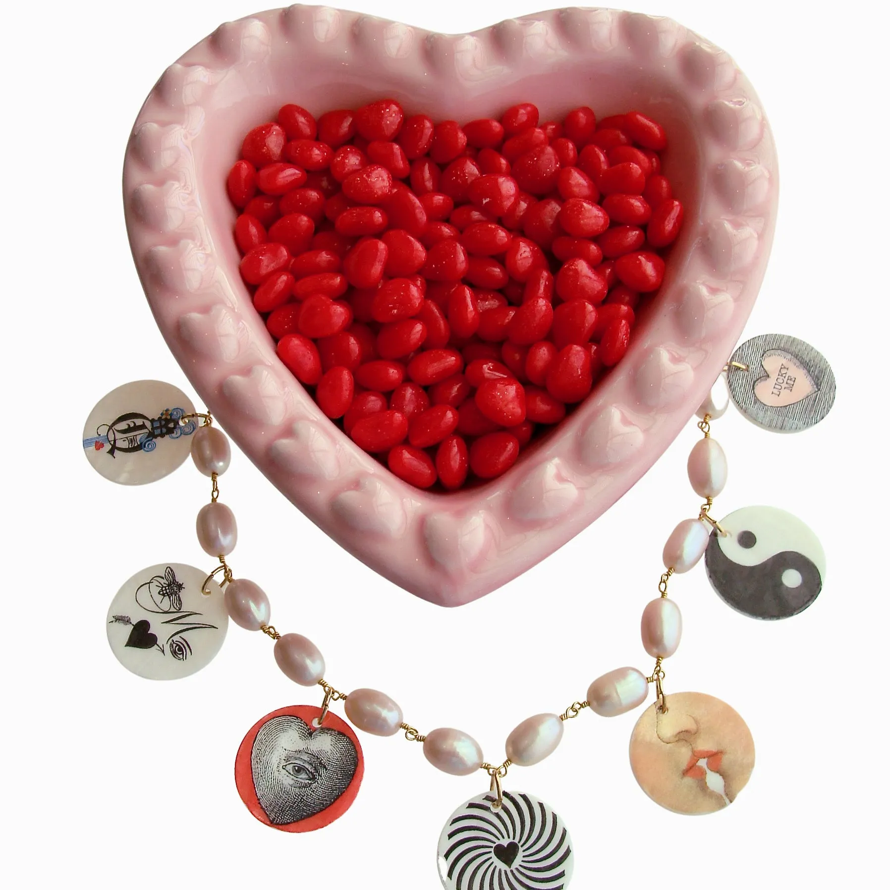 Natural Pink Cultured Pearls & Victorian MOP Love Tokens - Por Toi, Mon Amour (For You, My Love)