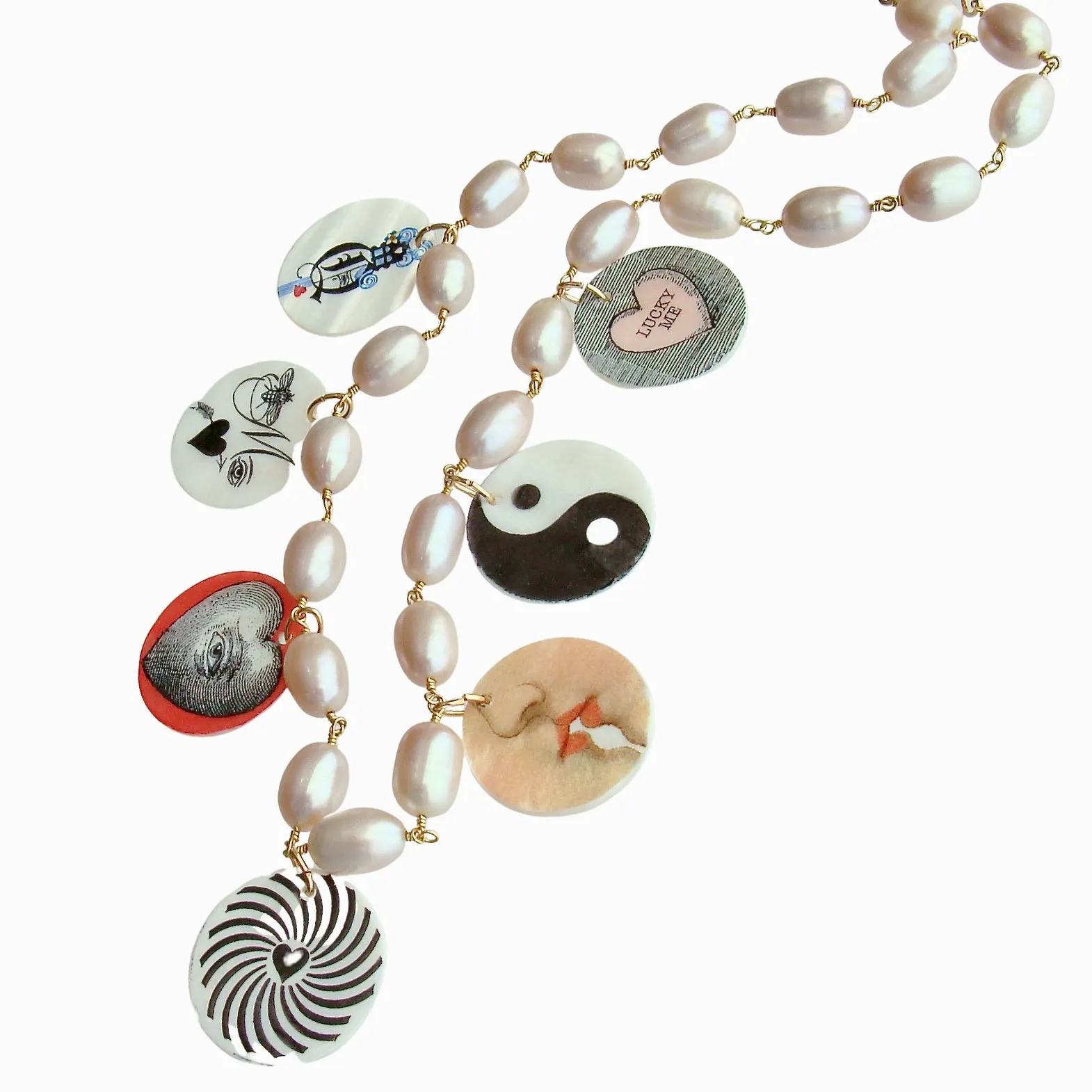 Natural Pink Cultured Pearls & Victorian MOP Love Tokens - Por Toi, Mon Amour (For You, My Love)