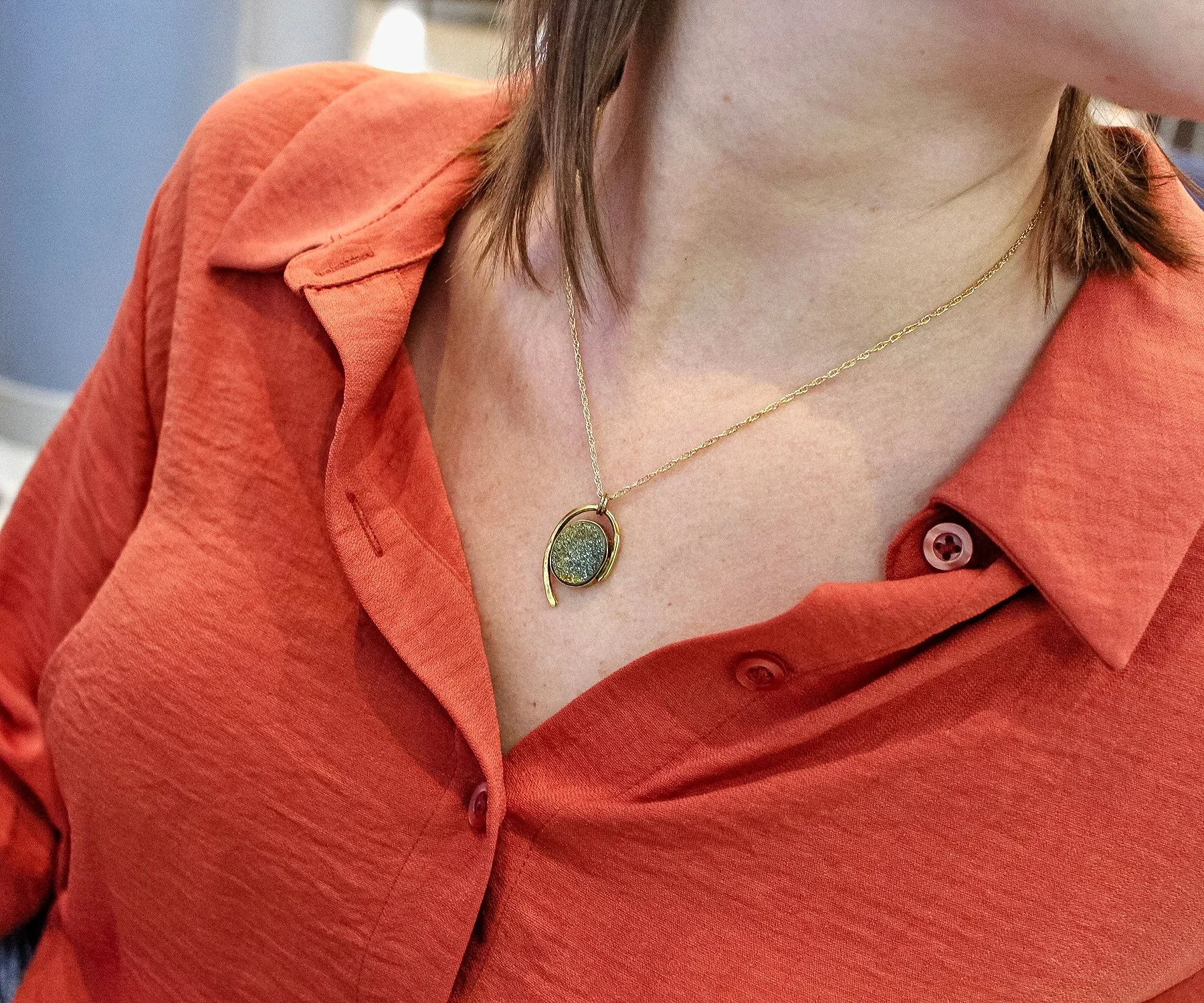 Natural Rainbow Pyrite Russian Druzy Necklace