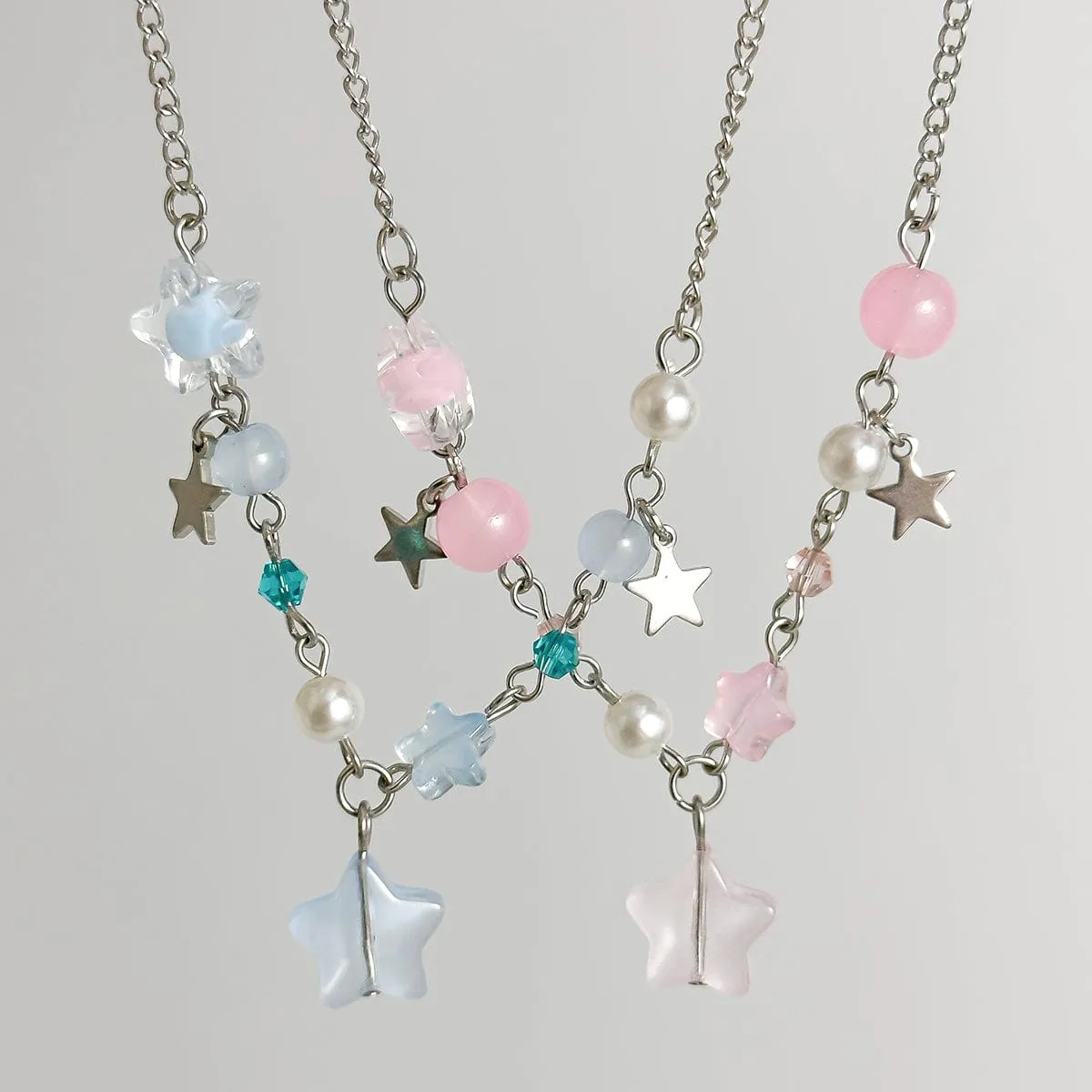 Newly Layered Two Tone Star Tassel Pearl Chain Necklace Set