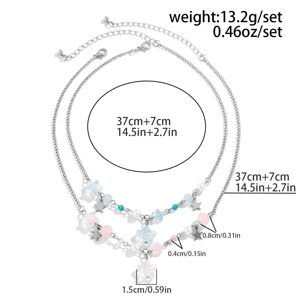 Newly Layered Two Tone Star Tassel Pearl Chain Necklace Set