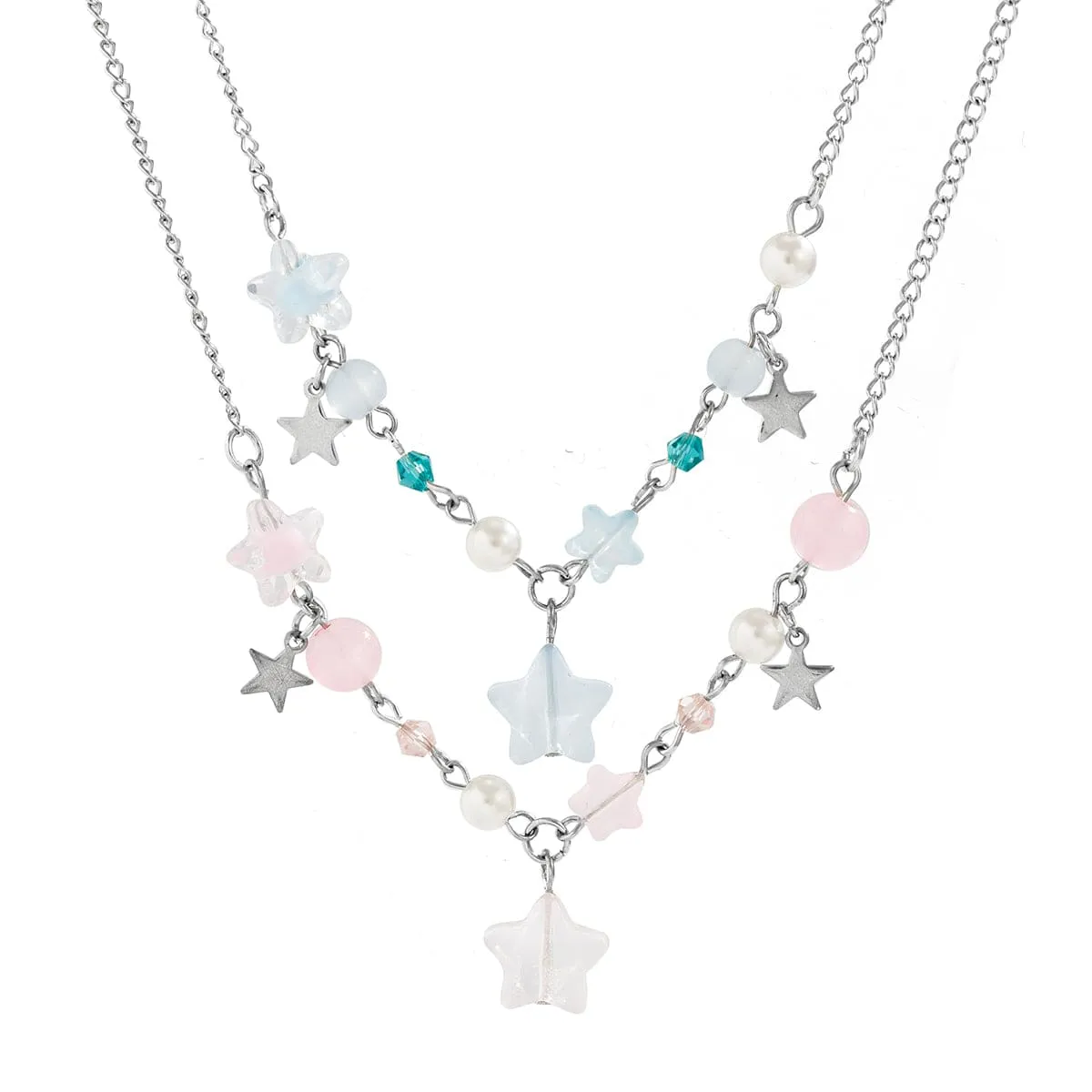 Newly Layered Two Tone Star Tassel Pearl Chain Necklace Set