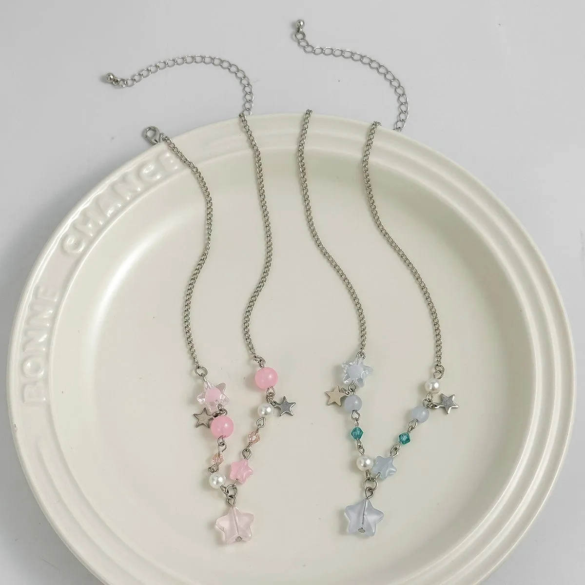 Newly Layered Two Tone Star Tassel Pearl Chain Necklace Set