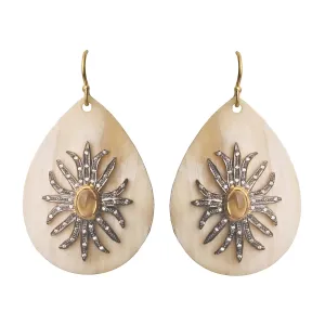 Nouveau Sunburst Horn Teardrop Earrings