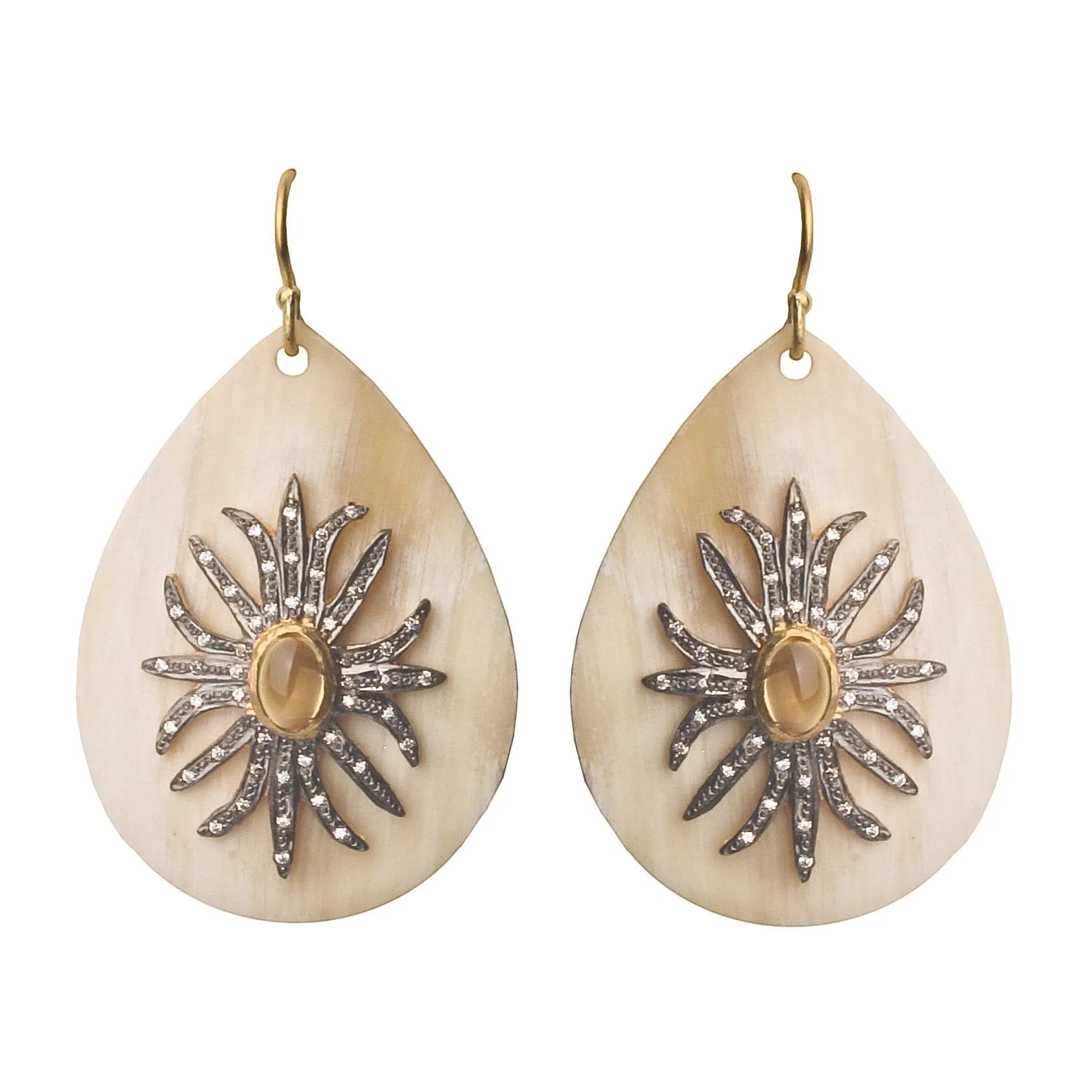 Nouveau Sunburst Horn Teardrop Earrings
