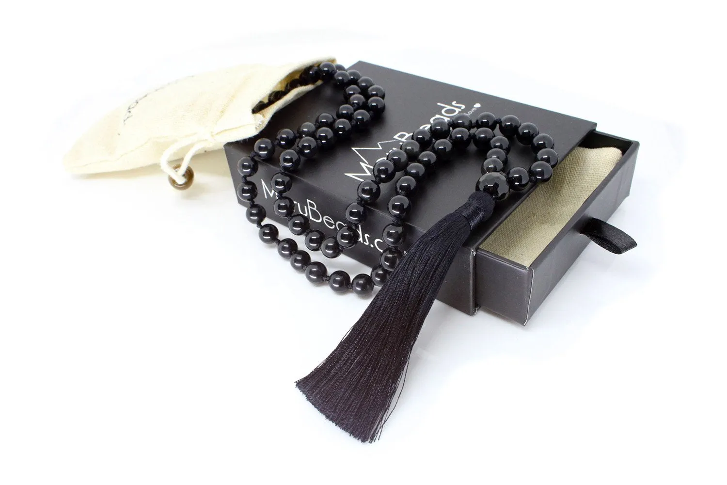 Obsidian Mala Beads Necklace - "I am Strong"