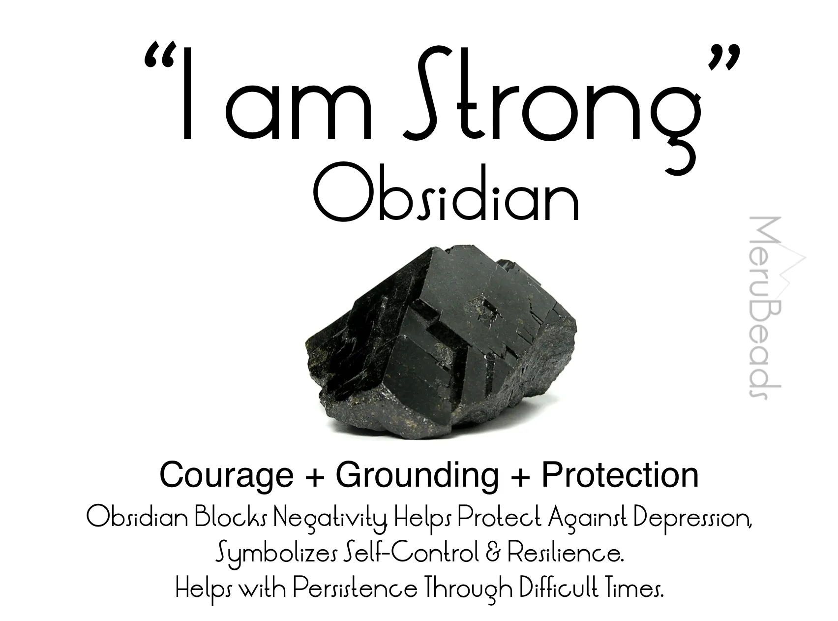 Obsidian Mala Beads Necklace - "I am Strong"