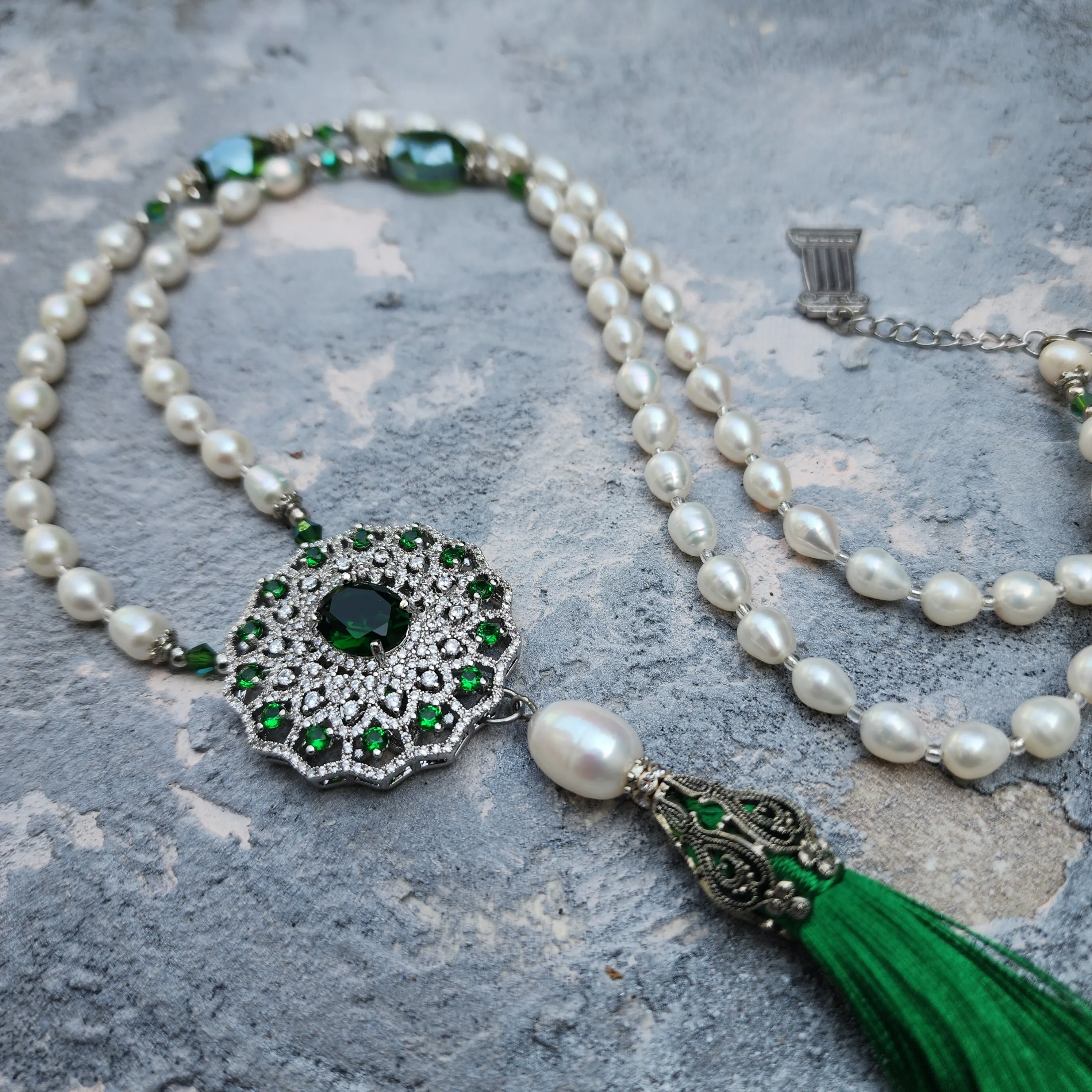Open To New Love / Classic Pearls Silver Long Necklace For Women Tassel Necklace Pearl Pave Pendant Unique Pearls Jewelry Gift For Lady