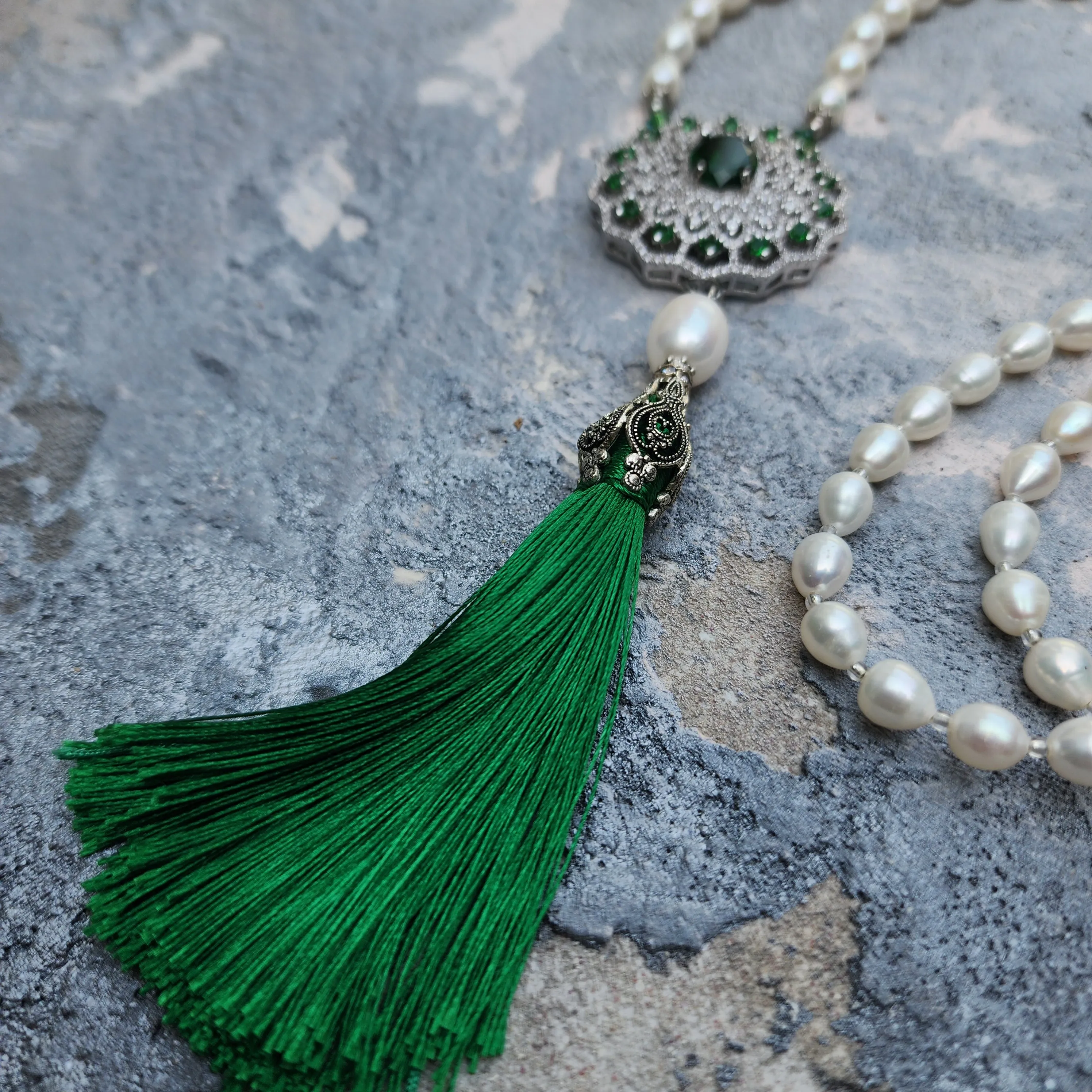 Open To New Love / Classic Pearls Silver Long Necklace For Women Tassel Necklace Pearl Pave Pendant Unique Pearls Jewelry Gift For Lady