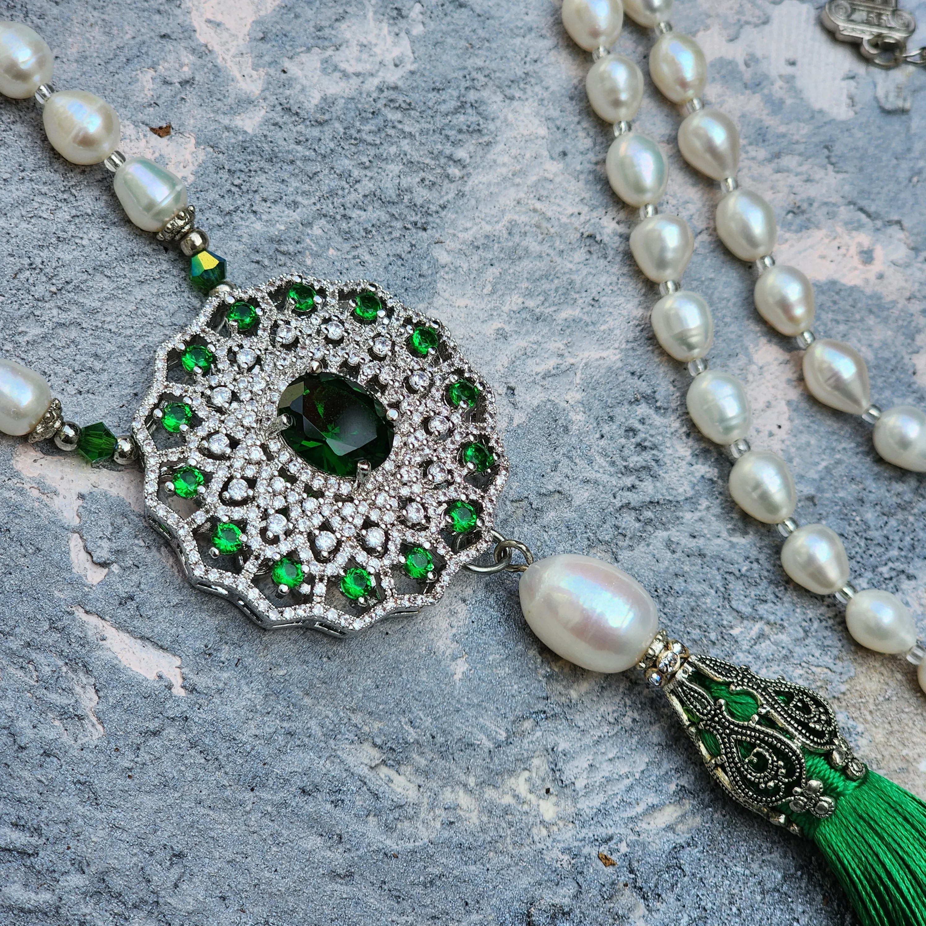 Open To New Love / Classic Pearls Silver Long Necklace For Women Tassel Necklace Pearl Pave Pendant Unique Pearls Jewelry Gift For Lady