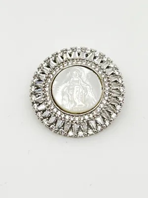Our Lady of Grace Silver Round Pendant or Brooch 1"
