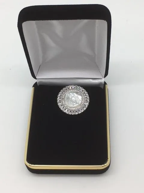 Our Lady of Grace Silver Round Pendant or Brooch 1"