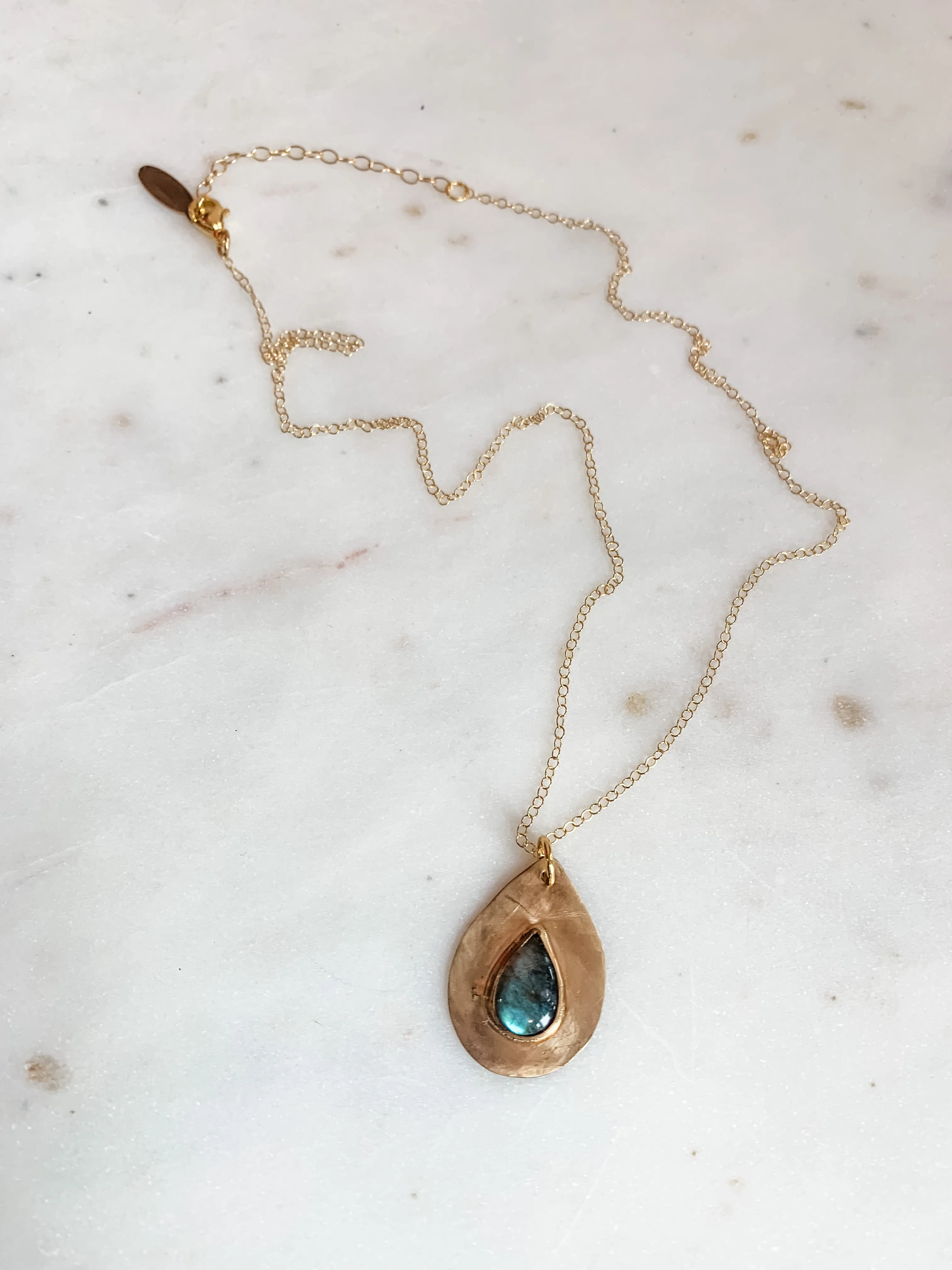 Oversized Labradorite Teardrop Dainty Necklace
