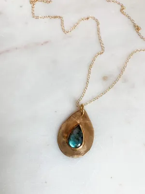 Oversized Labradorite Teardrop Dainty Necklace