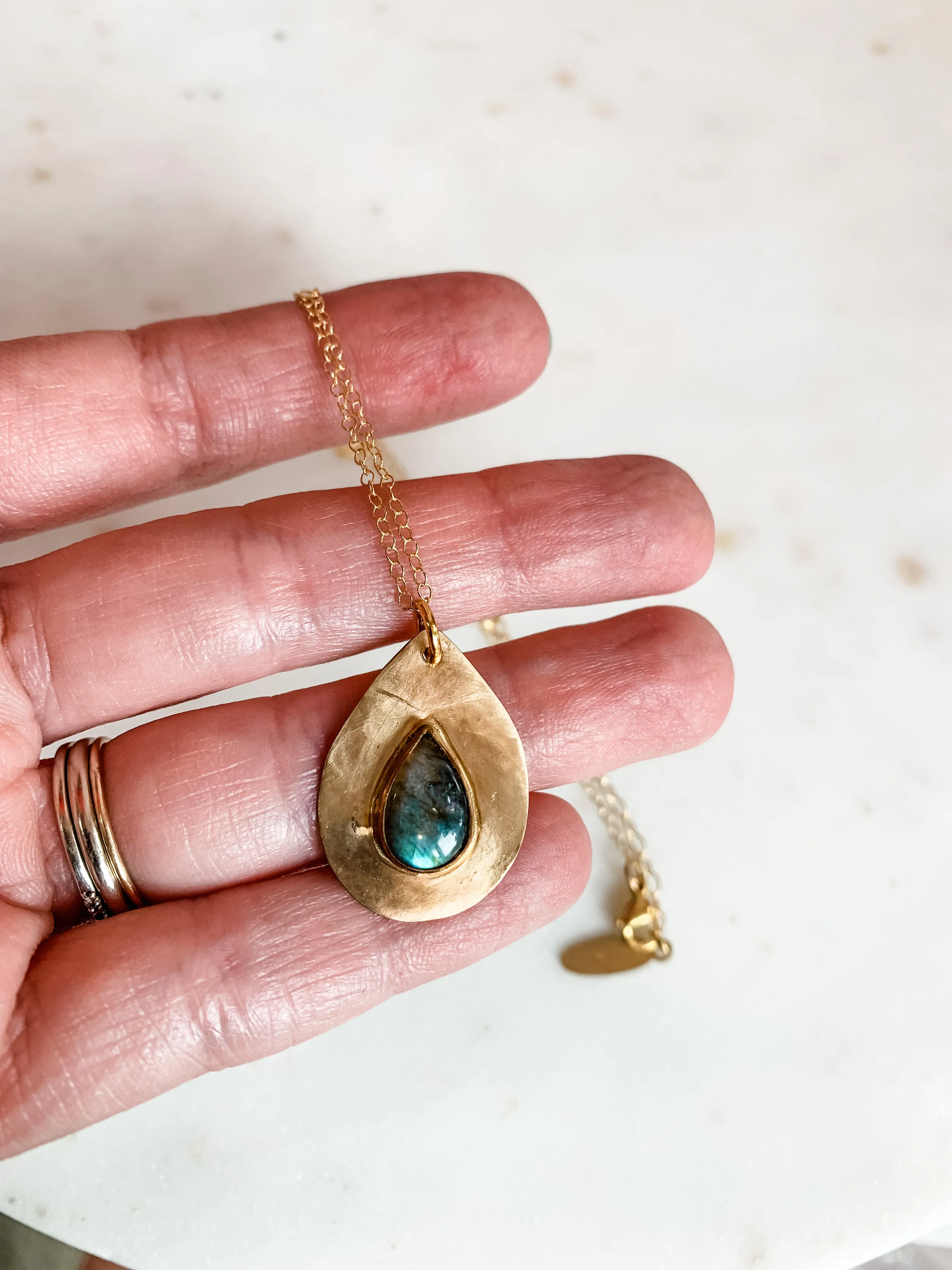 Oversized Labradorite Teardrop Dainty Necklace