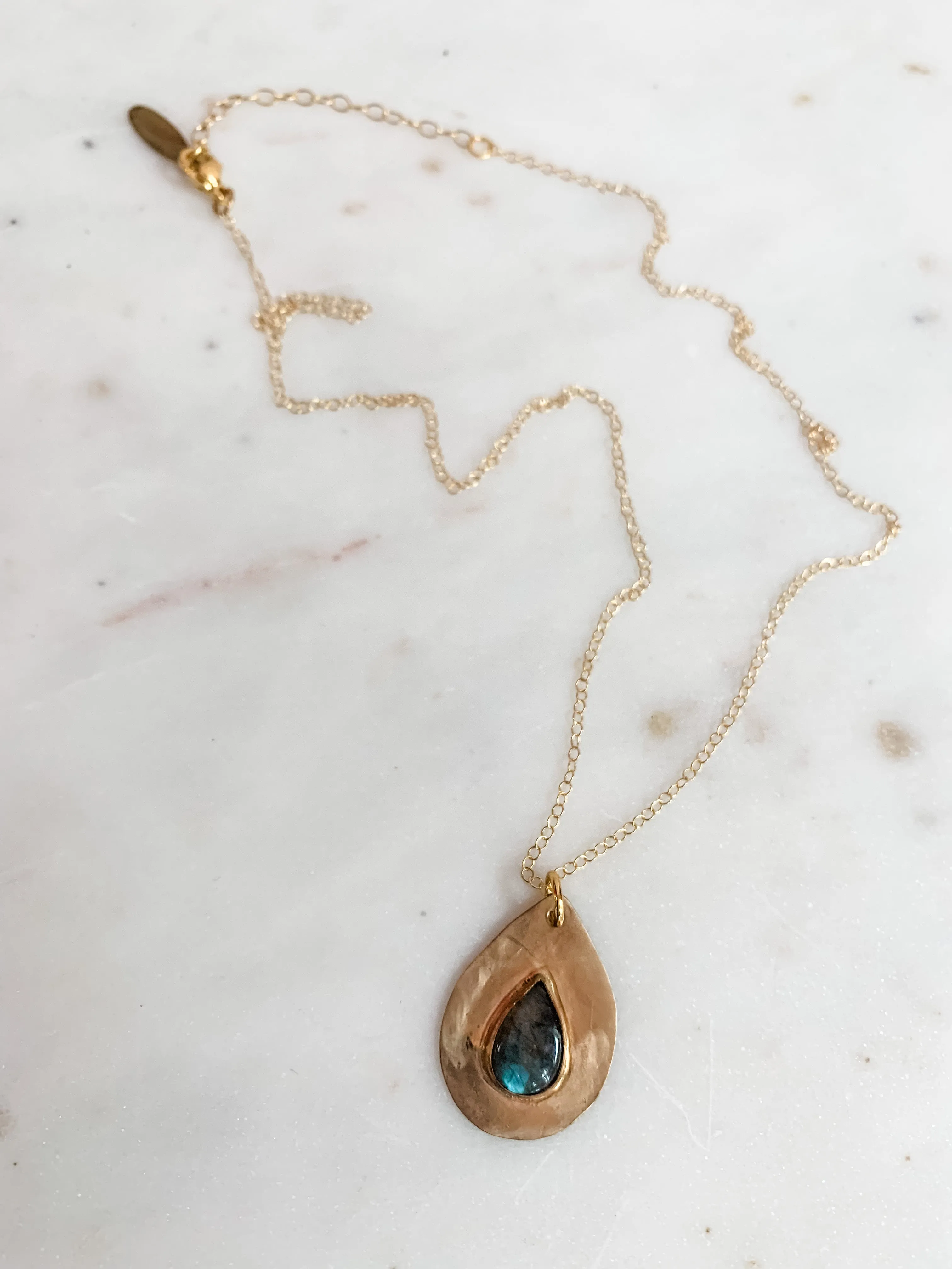 Oversized Labradorite Teardrop Dainty Necklace