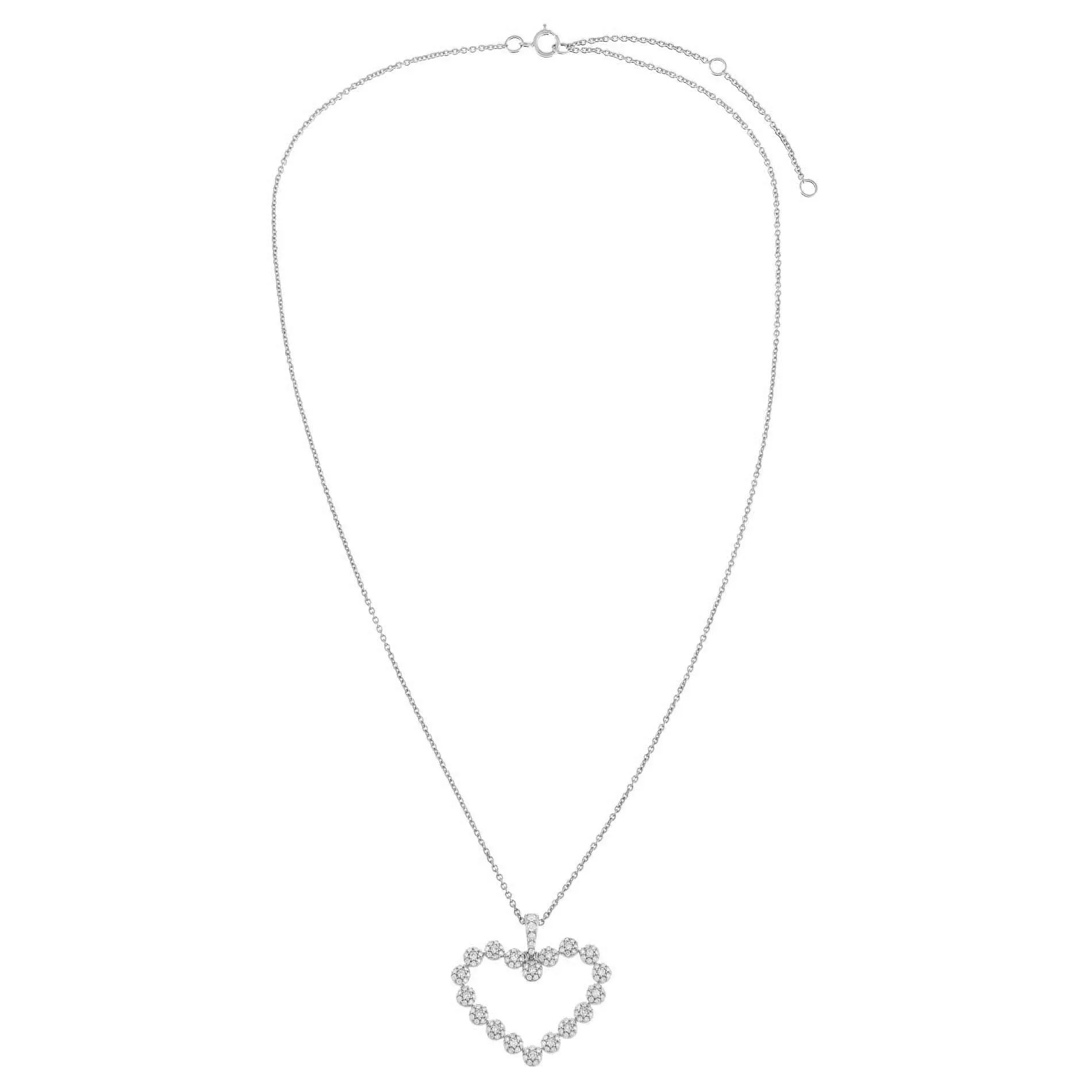 Pavé Diamond Open Heart Necklace 14K