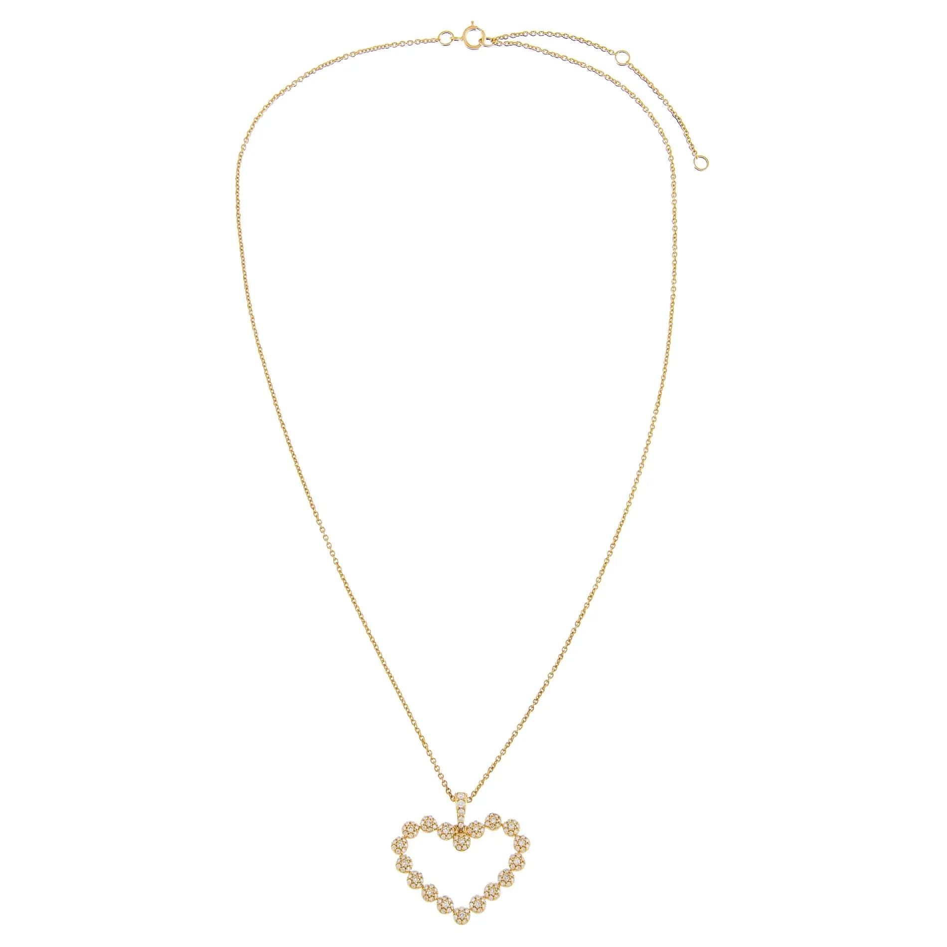 Pavé Diamond Open Heart Necklace 14K