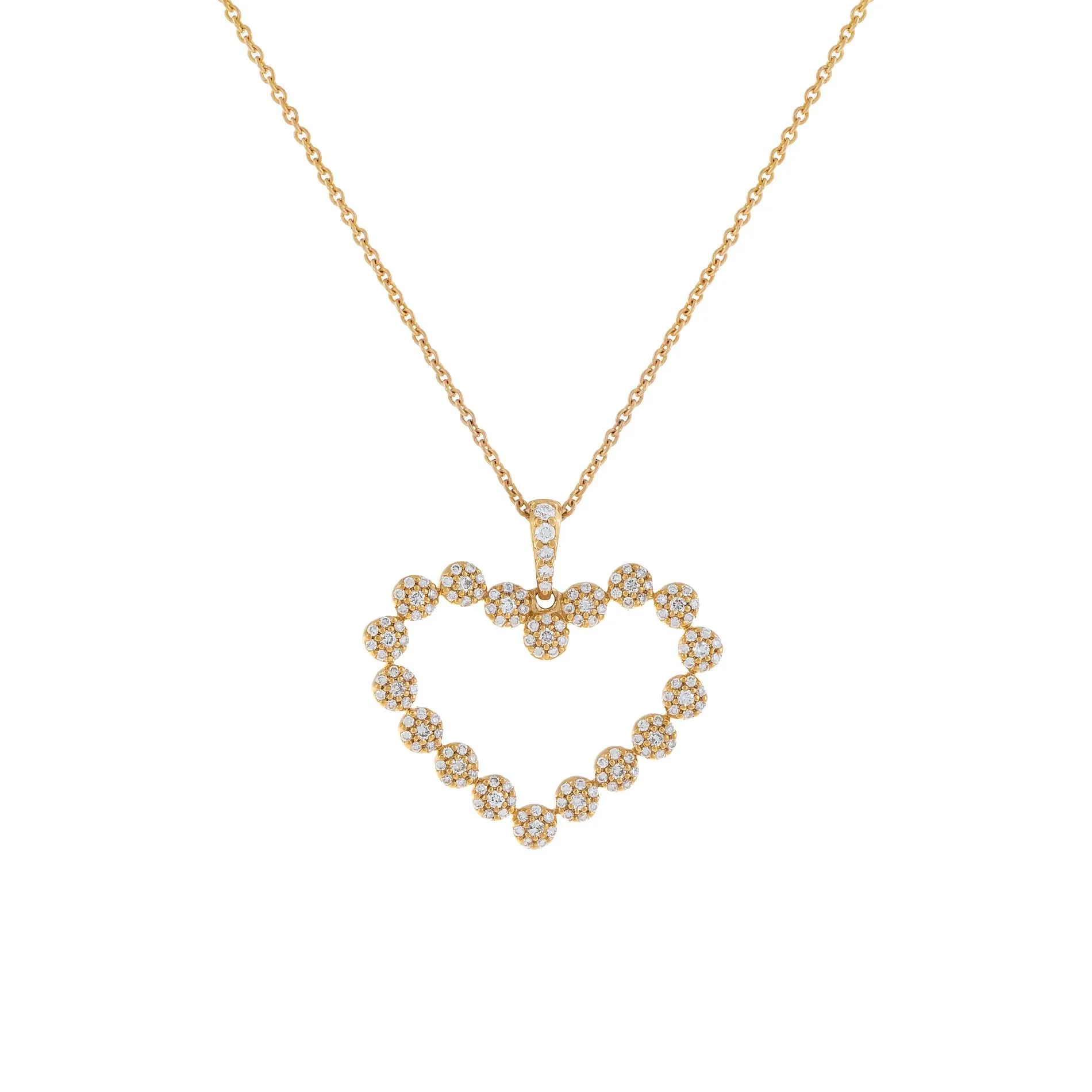 Pavé Diamond Open Heart Necklace 14K
