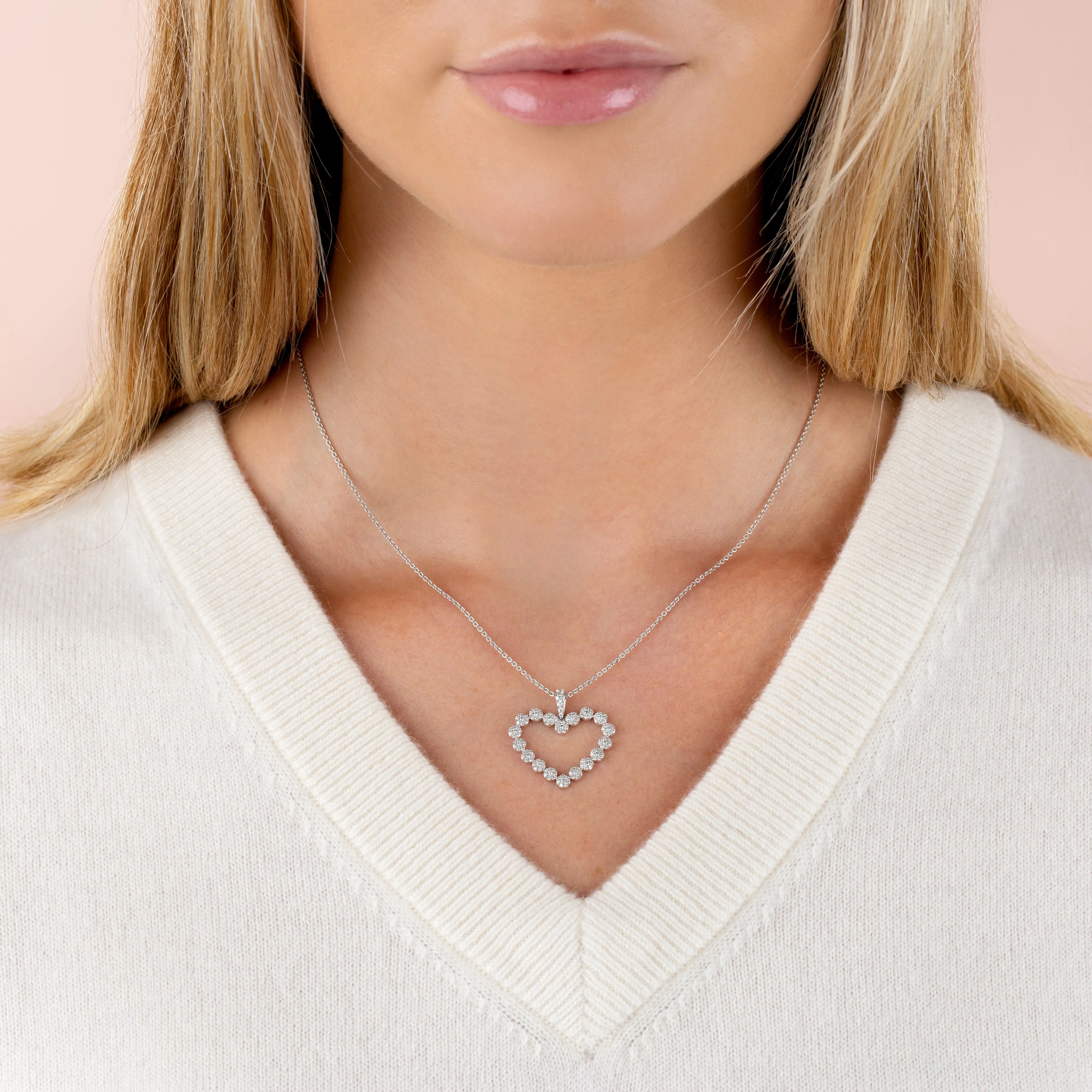 Pavé Diamond Open Heart Necklace 14K