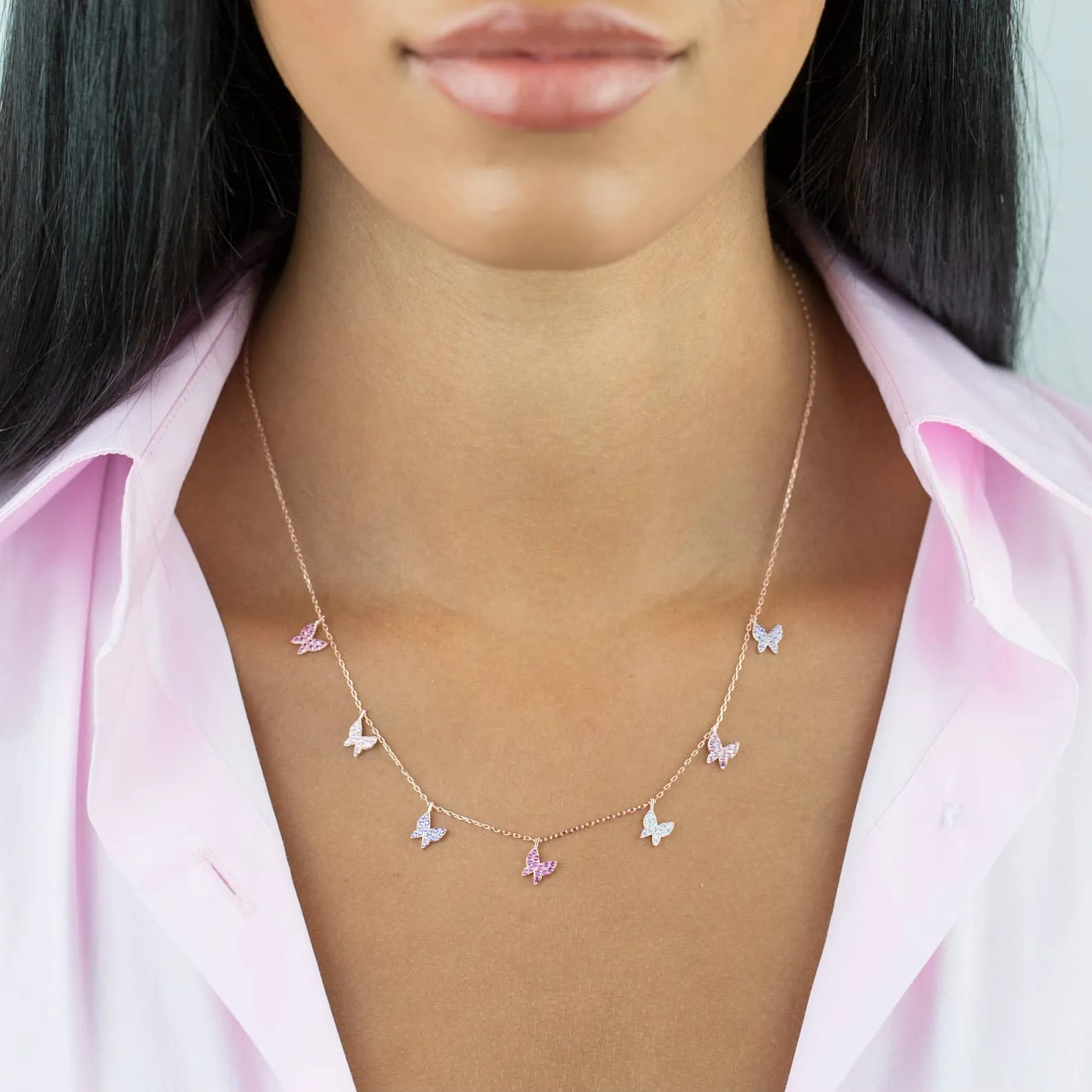 Pavé Pastel Butterflies Necklace