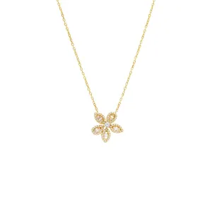 Pave X Baguette Fancy Flower Pendant Necklace