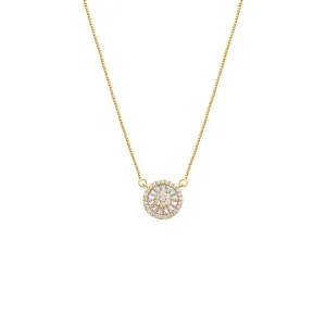 Pave X Baguette Round Pendant Necklace