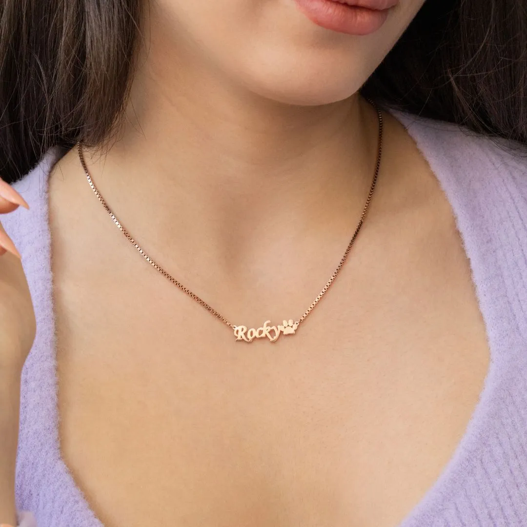Paw Name Necklace with Box Chain