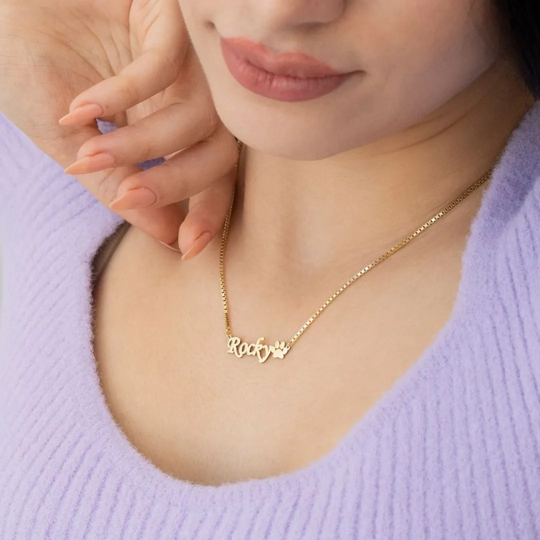 Paw Name Necklace with Box Chain