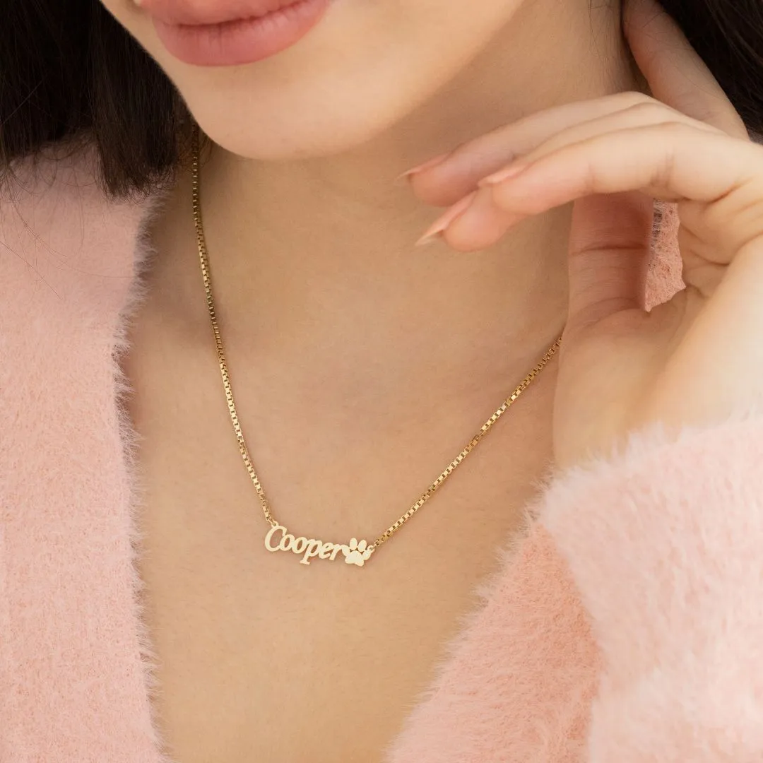 Paw Name Necklace with Box Chain