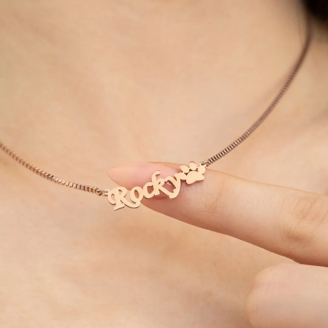 Paw Name Necklace with Box Chain