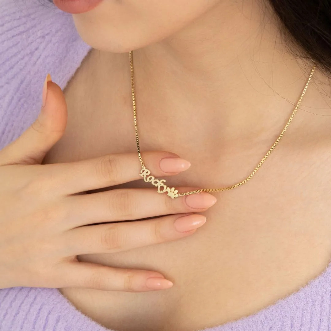 Paw Name Necklace with Box Chain