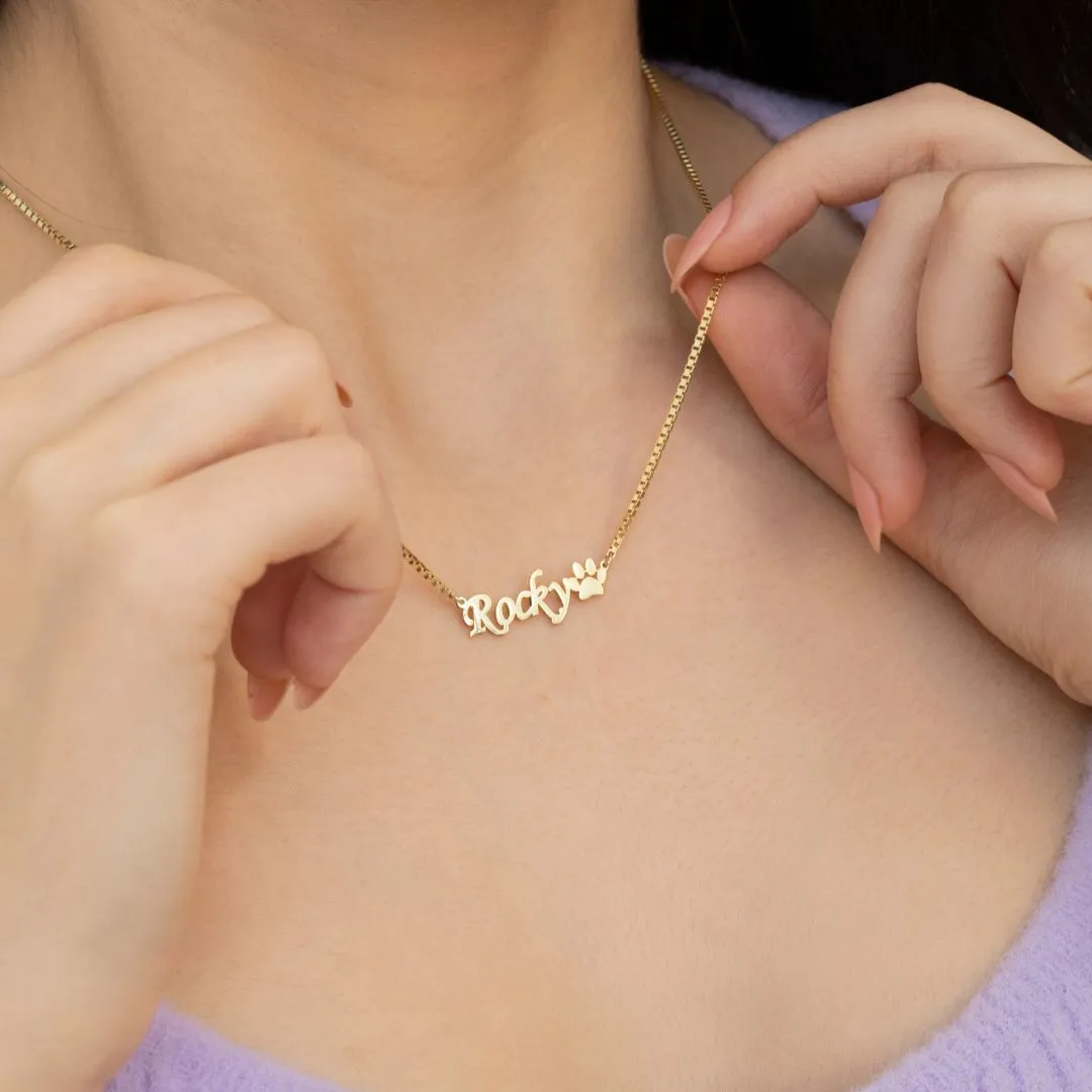 Paw Name Necklace with Box Chain