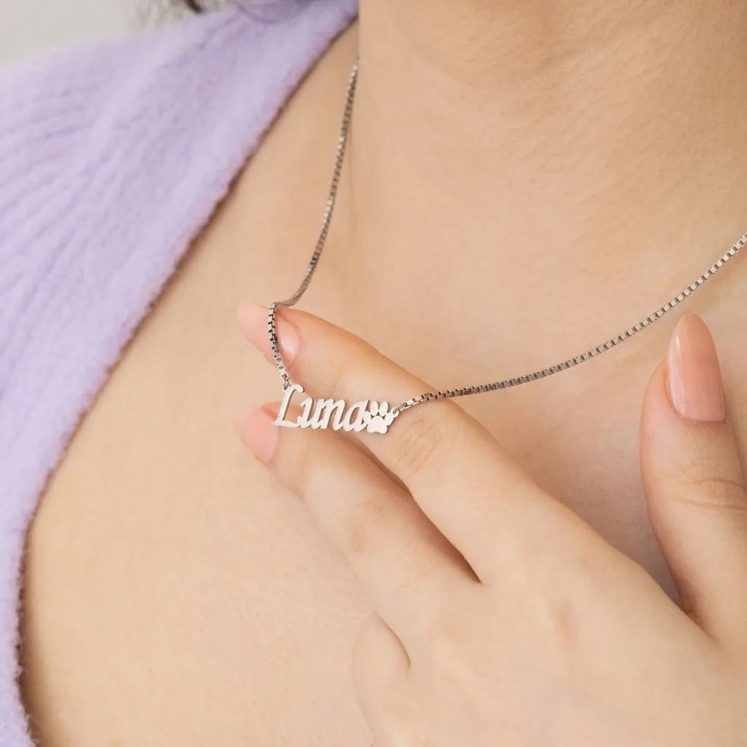 Paw Name Necklace with Box Chain
