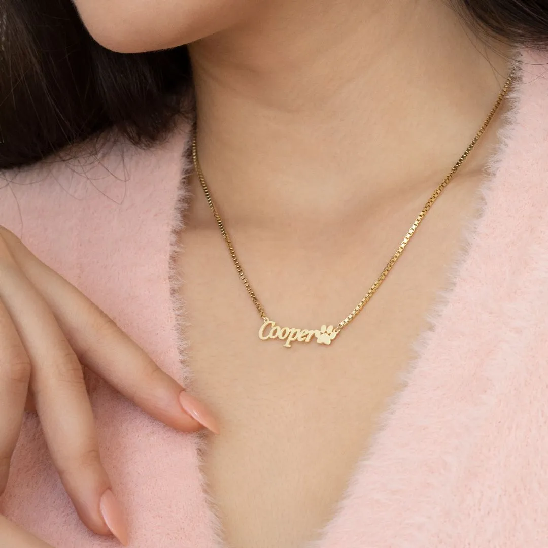 Paw Name Necklace with Box Chain