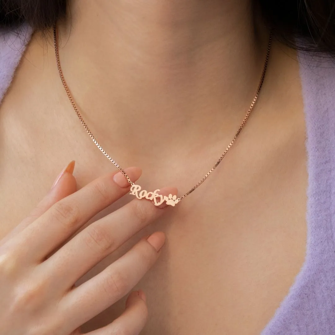 Paw Name Necklace with Box Chain