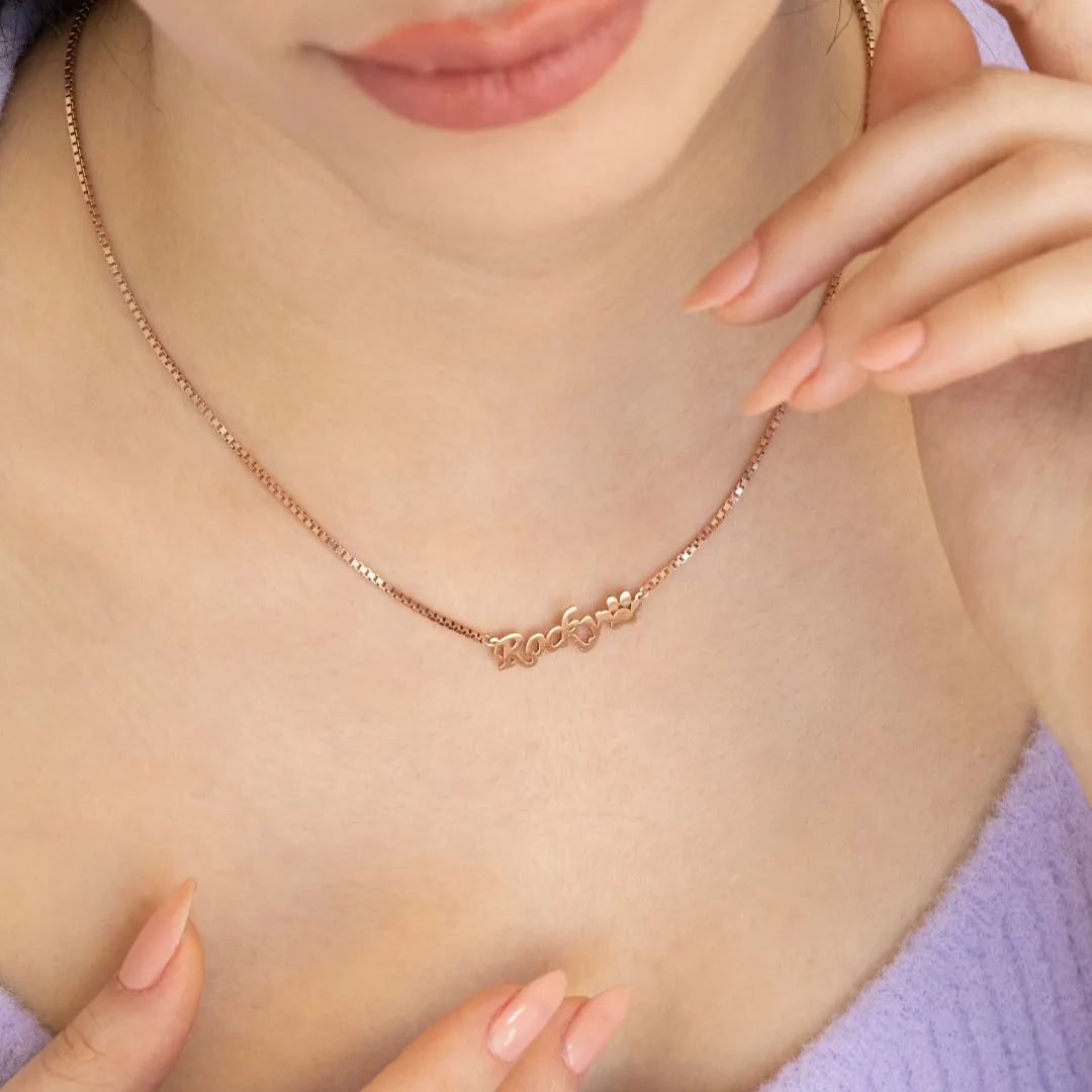 Paw Name Necklace with Box Chain