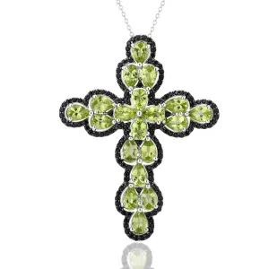 Pear-cut Peridot with Black Spinel Cross Pendant Necklace