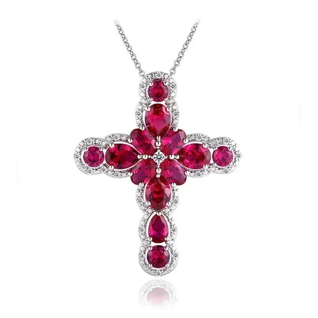 Pear-cut Peridot with Black Spinel Cross Pendant Necklace
