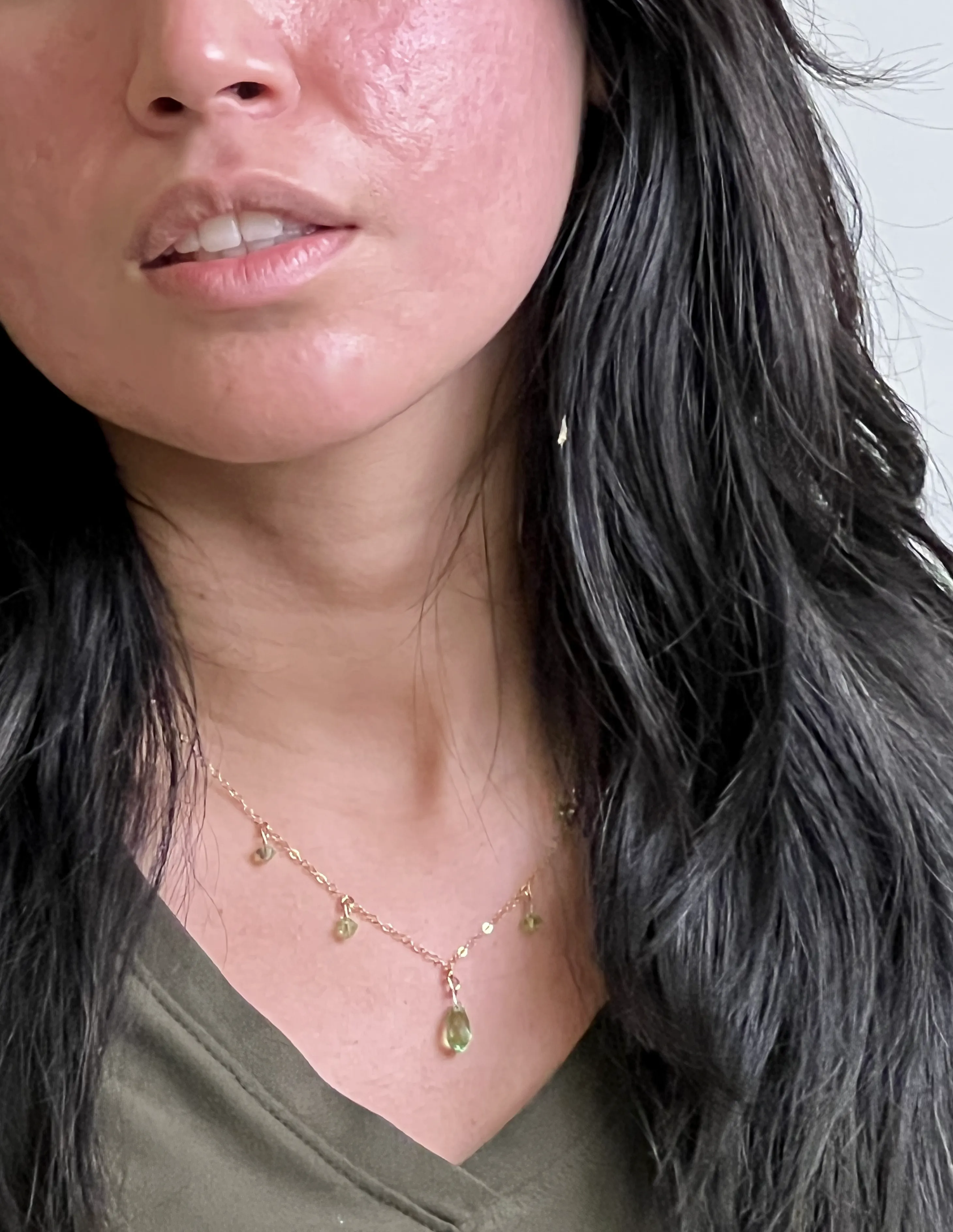 Peridot Green Crystal  Cascade Necklace