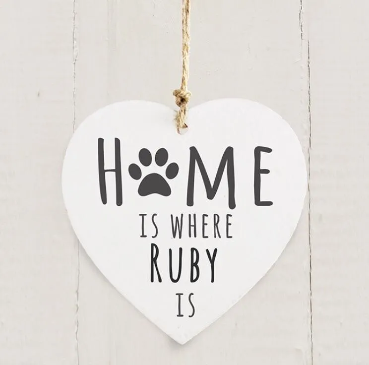 Personalised 'Home is Where' Pet Wooden Heart Decoration