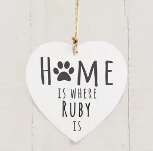 Personalised 'Home is Where' Pet Wooden Heart Decoration